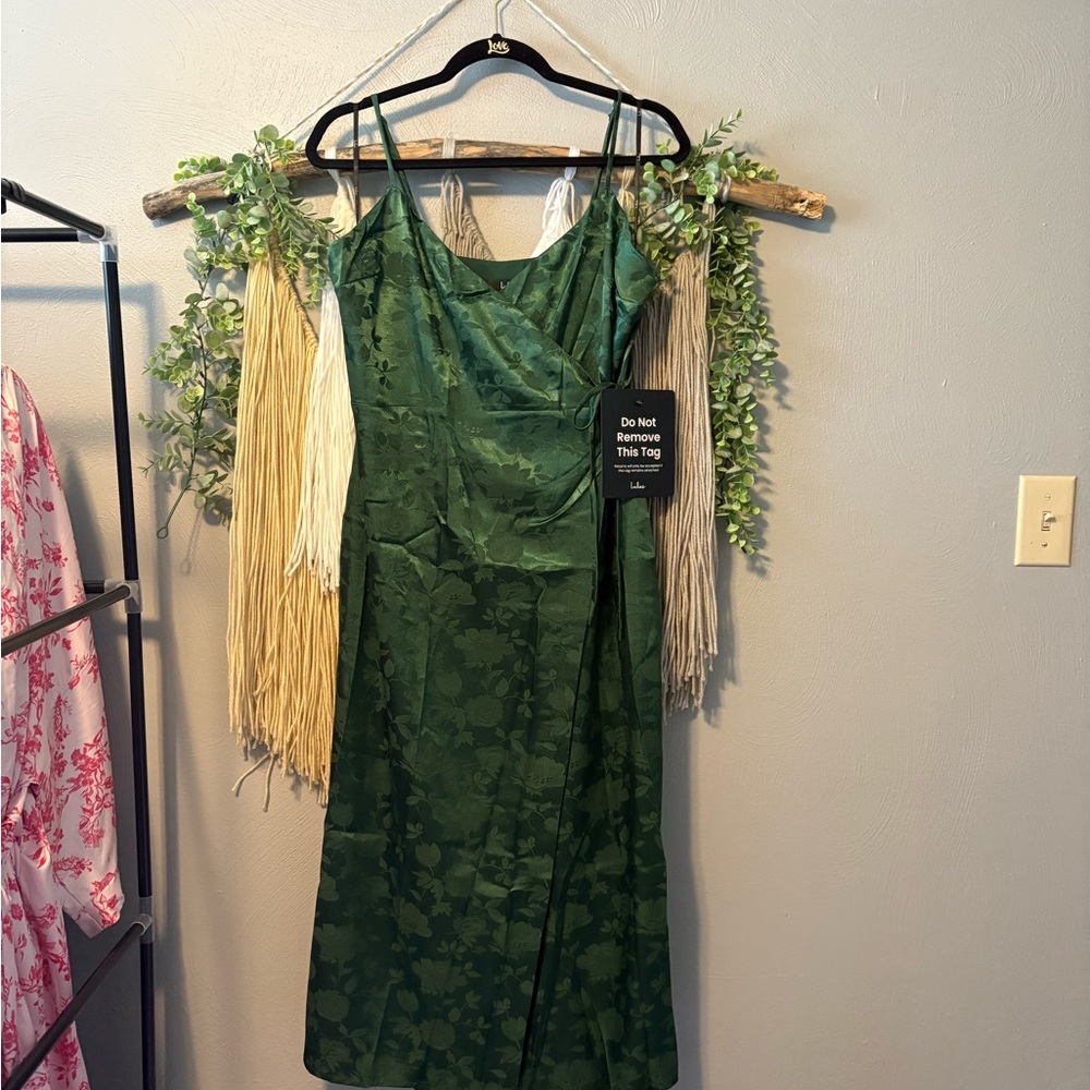 Lulu's Emerald Green Floral Midi Wrap Dress